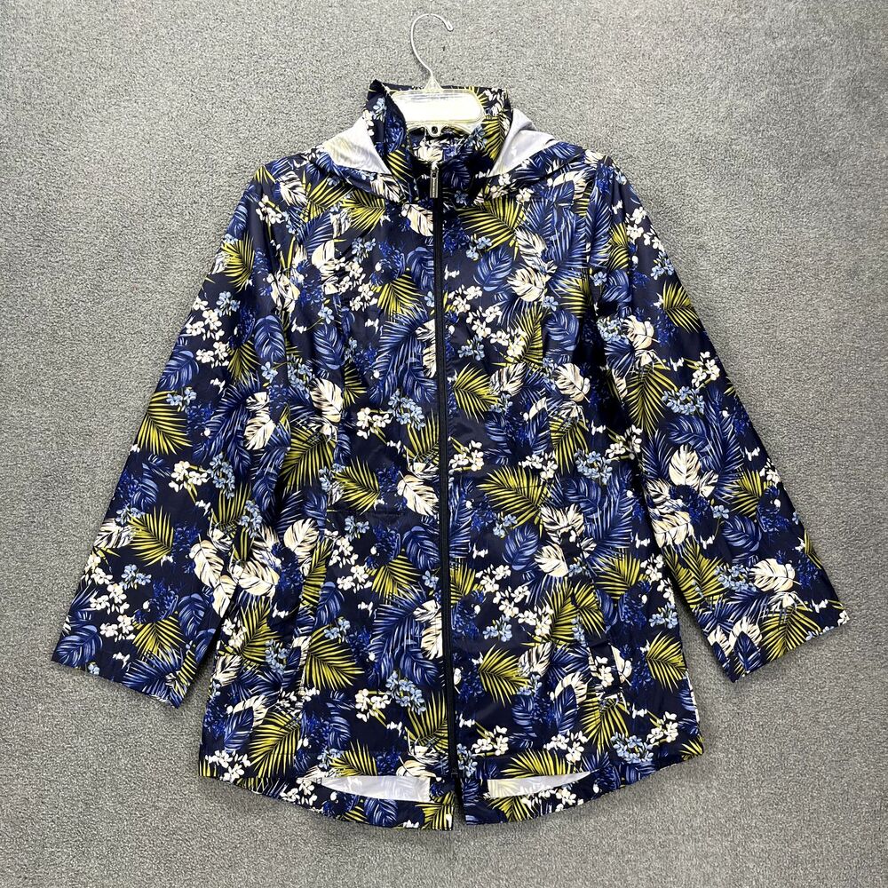 Susan Graver Jacket Womens XS Blue Water Resistant Parka Hooded Tropical